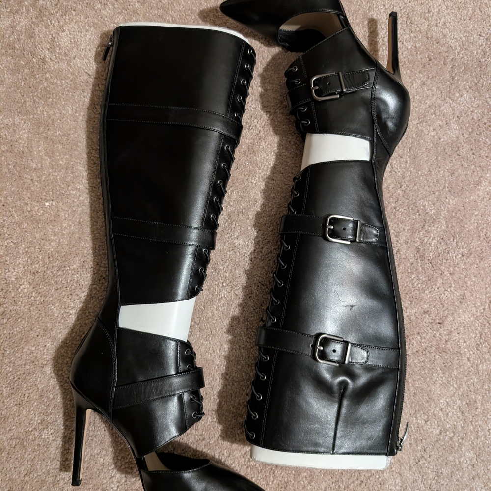 Via Spiga Black Strappy Heeled Boots - Picture 2 of 16